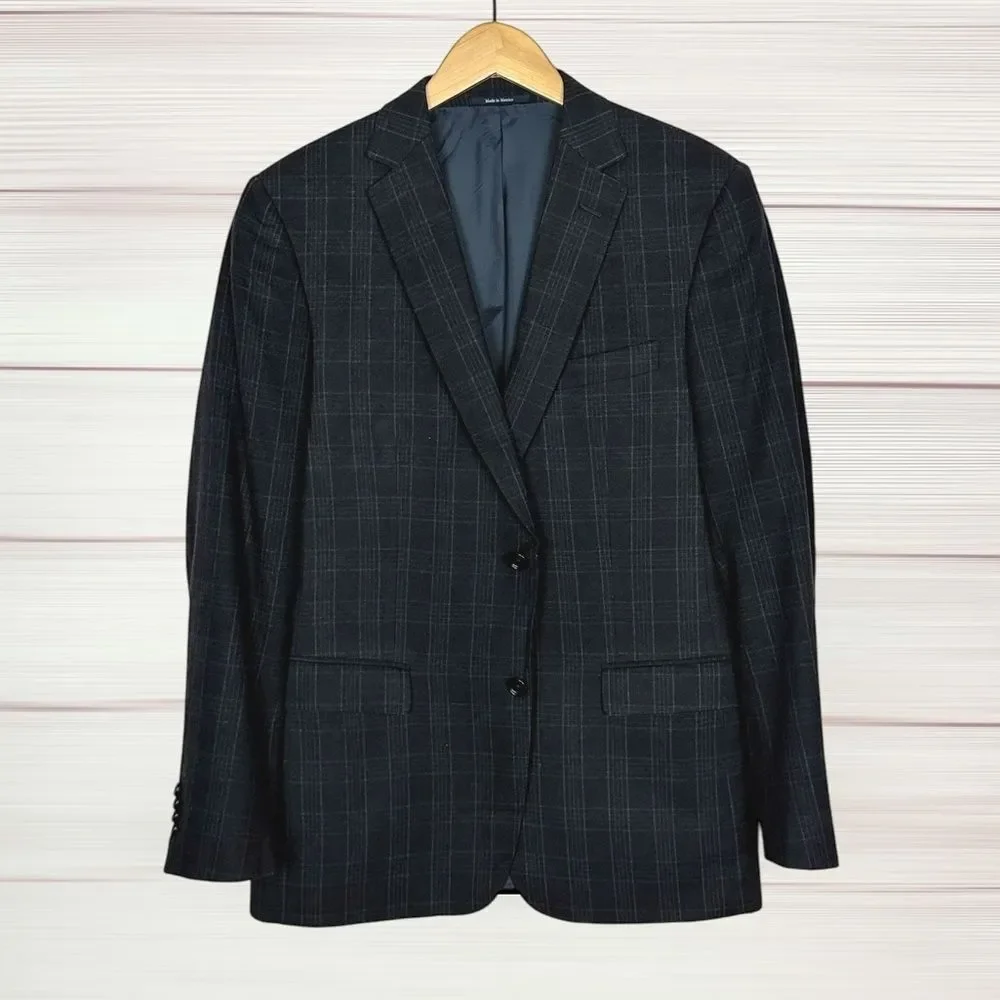 Z Zegna Sport Coat Wool Angora Silk Jacket Deep Blue Plaid Blazer Size US 40R